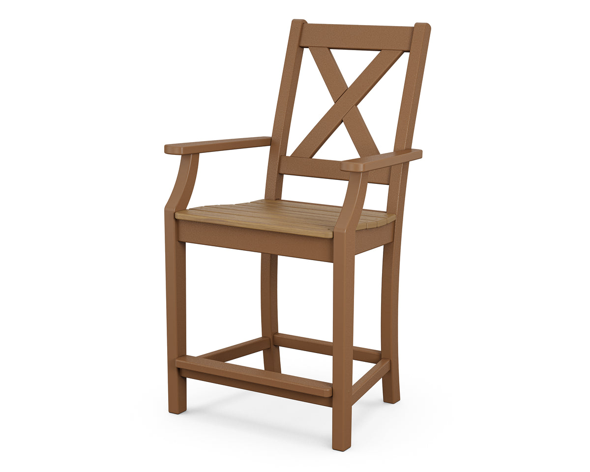 POLYWOOD Braxton Counter Arm Chair in Teak / Natural