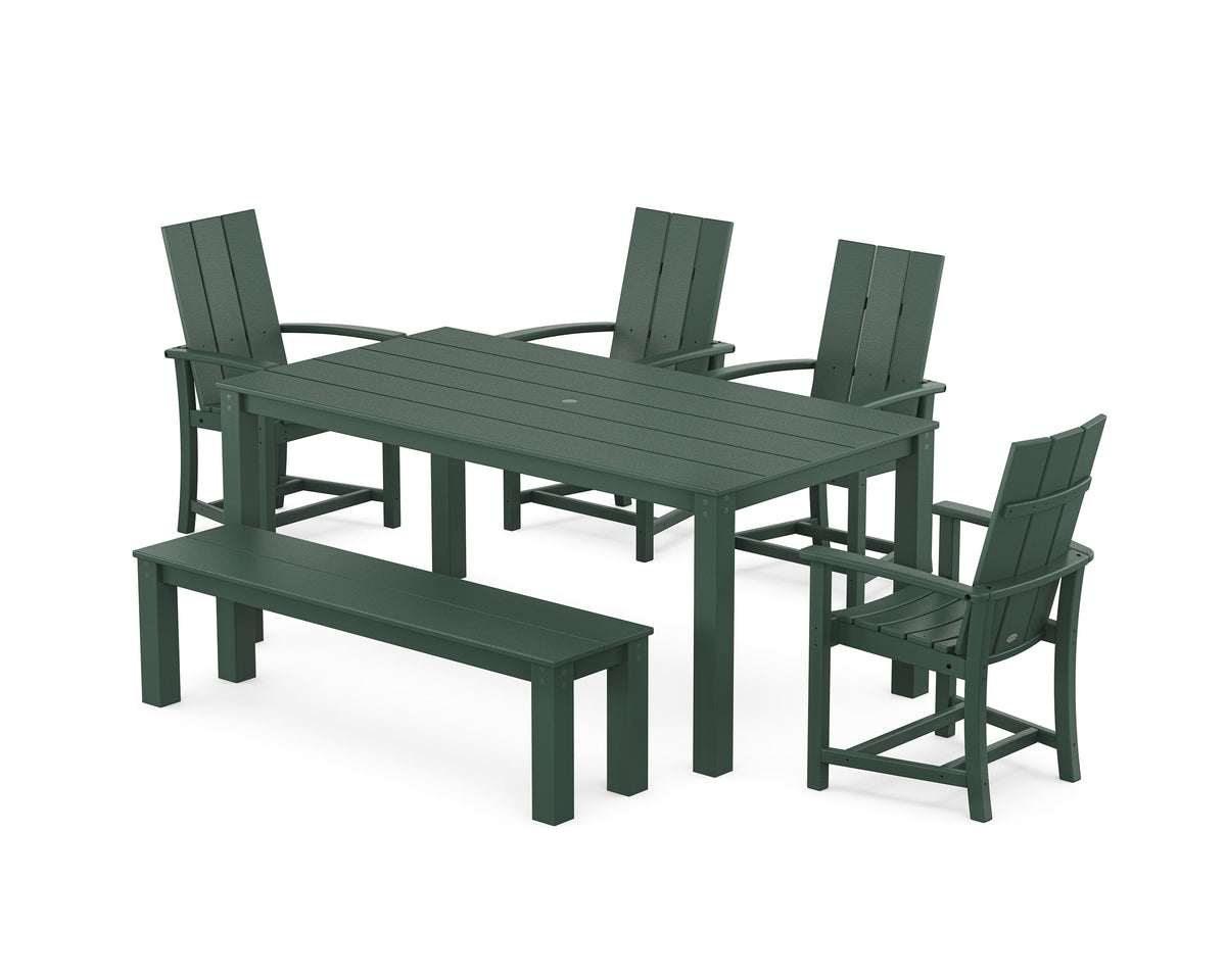 POLYWOOD Modern Adirondack 6-Piece Parsons Dining Set with Bench in Green