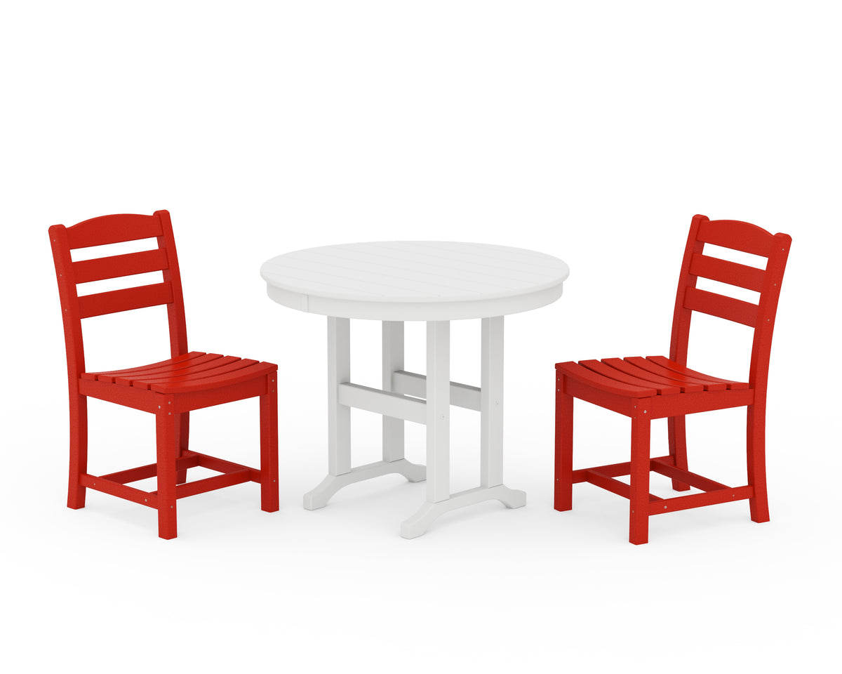 POLYWOOD La Casa Café Side Chair 3-Piece Round Dining Set in Sunset Red / White