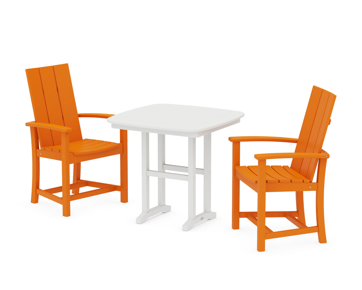 POLYWOOD Modern Adirondack 3-Piece Dining Set - 31" Table in Tangerine / White