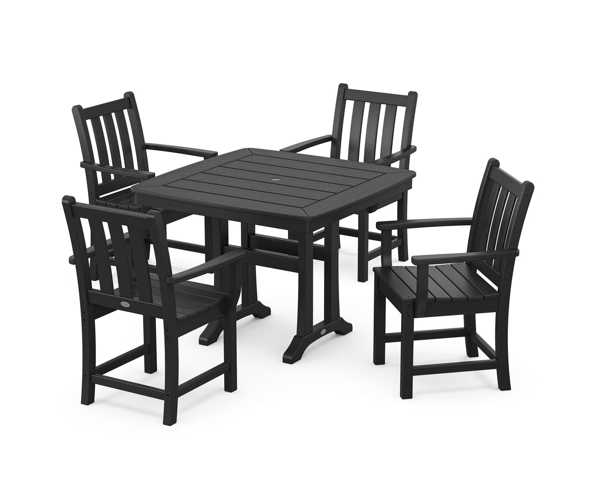 POLYWOOD Traditional Garden 5-Piece Dining Set with Trestle Legs - 37" Table in Black