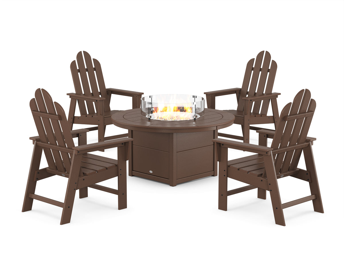 POLYWOOD Long Island 4-Piece Upright Adirondack Conversation Set with Fire Pit Table in Mahogany