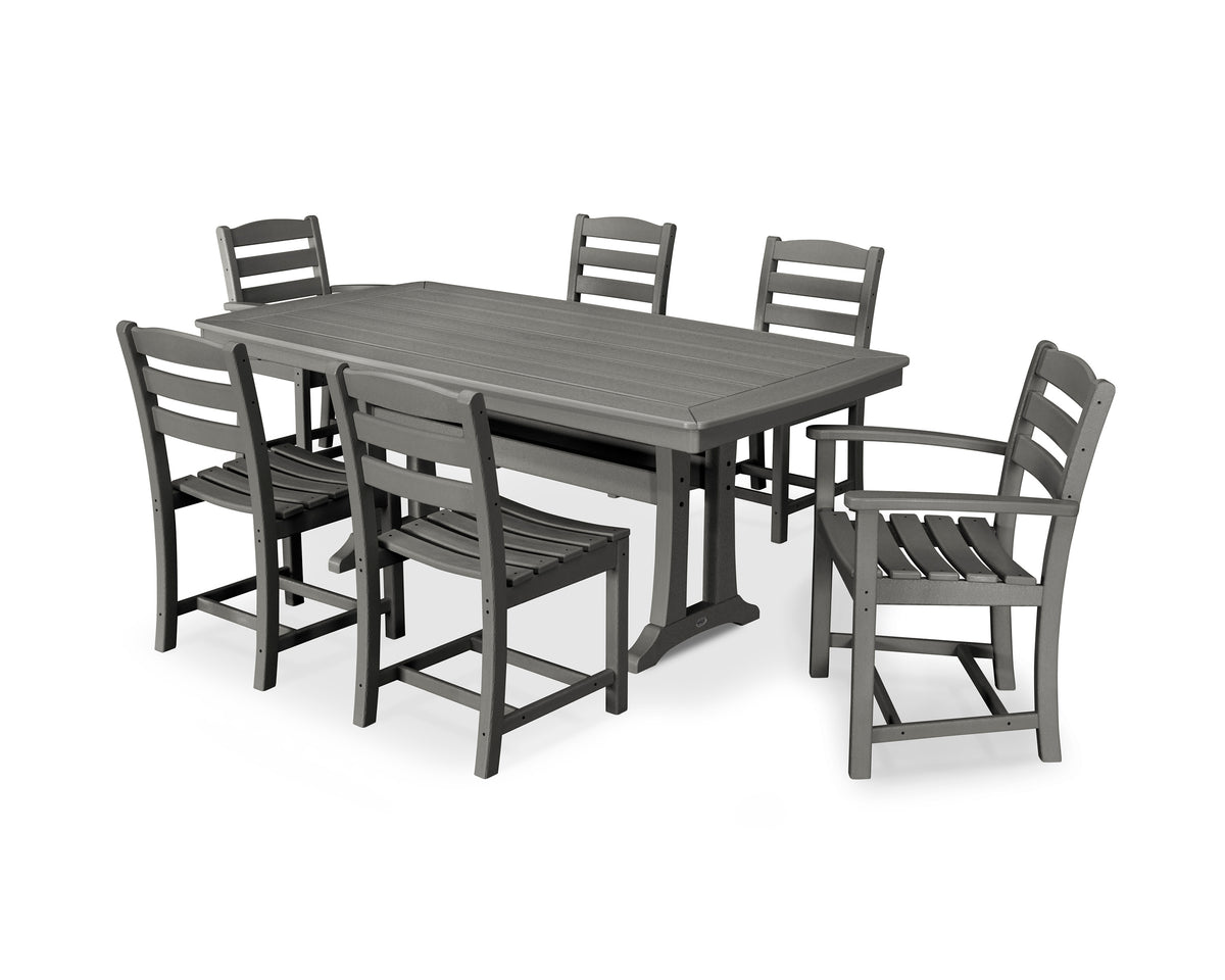 POLYWOOD La Casa Café 7-Piece Dining Set with Trestle Legs in Slate Grey