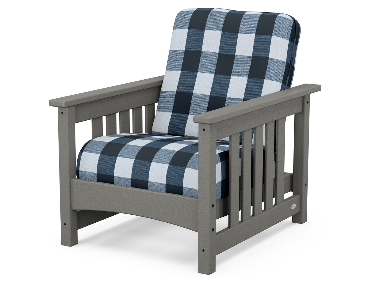 POLYWOOD Club Mission Chair in Slate Grey / Buffalo Plaid Marine Indigo