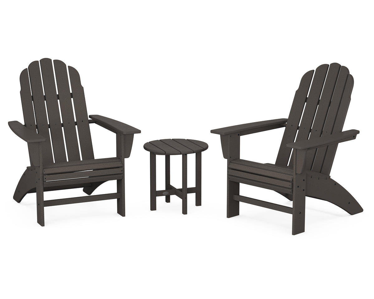 POLYWOOD Vineyard 3-Piece Curveback Adirondack Set in Vintage Coffee