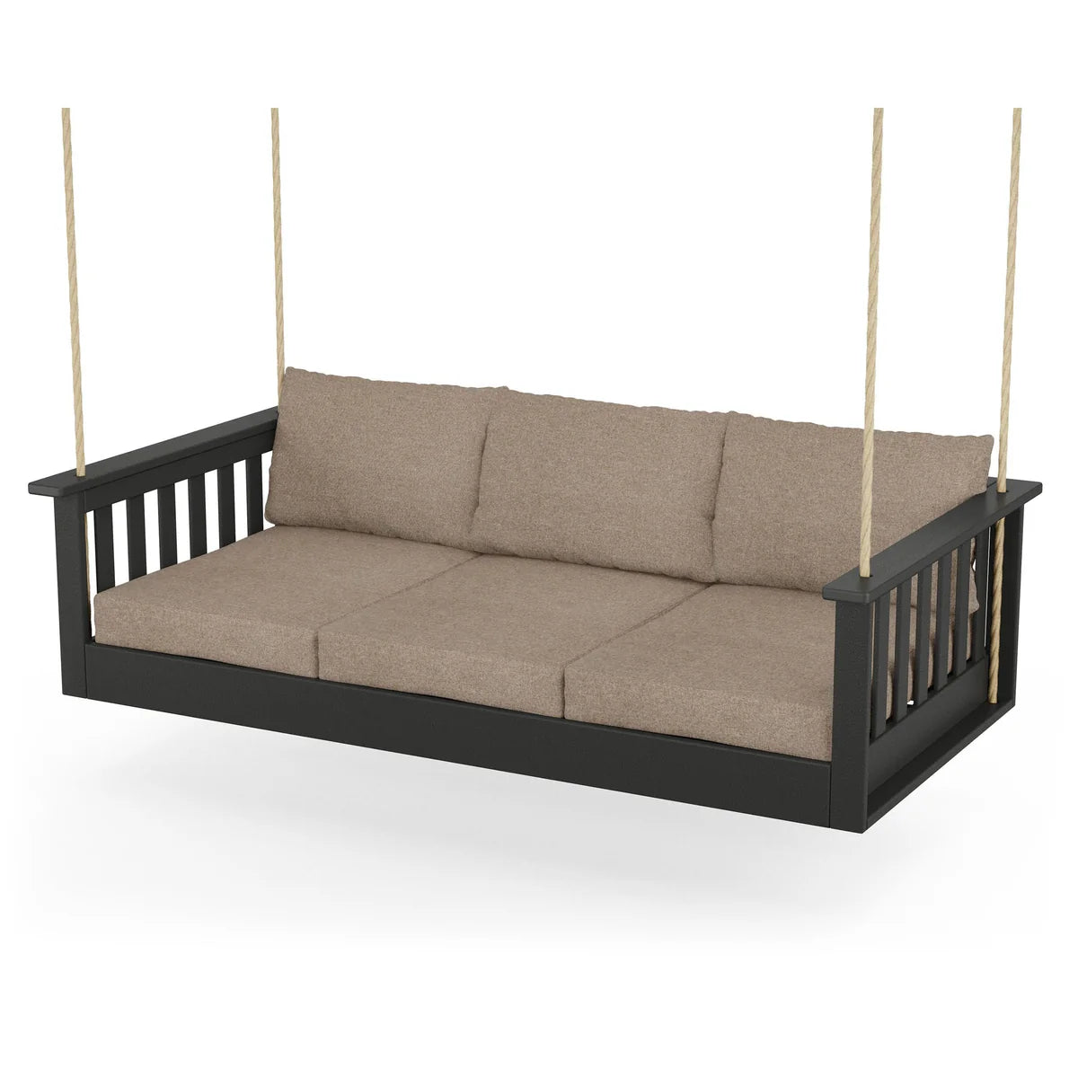 POLYWOOD Vineyard Daybed Swing in Black / Spiced Burlap