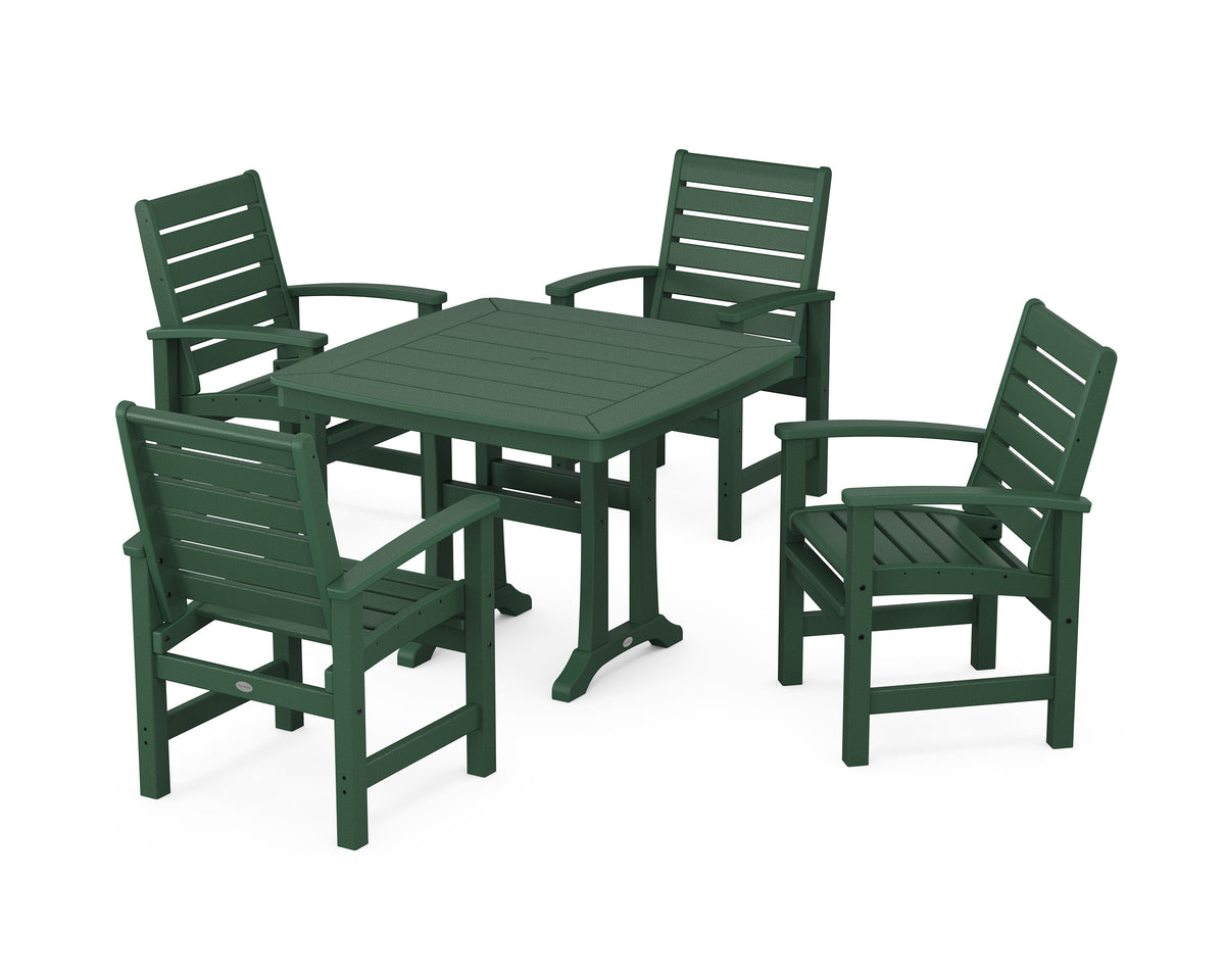 POLYWOOD Signature 5-Piece Dining Set with Trestle Legs - 37" Table in Green