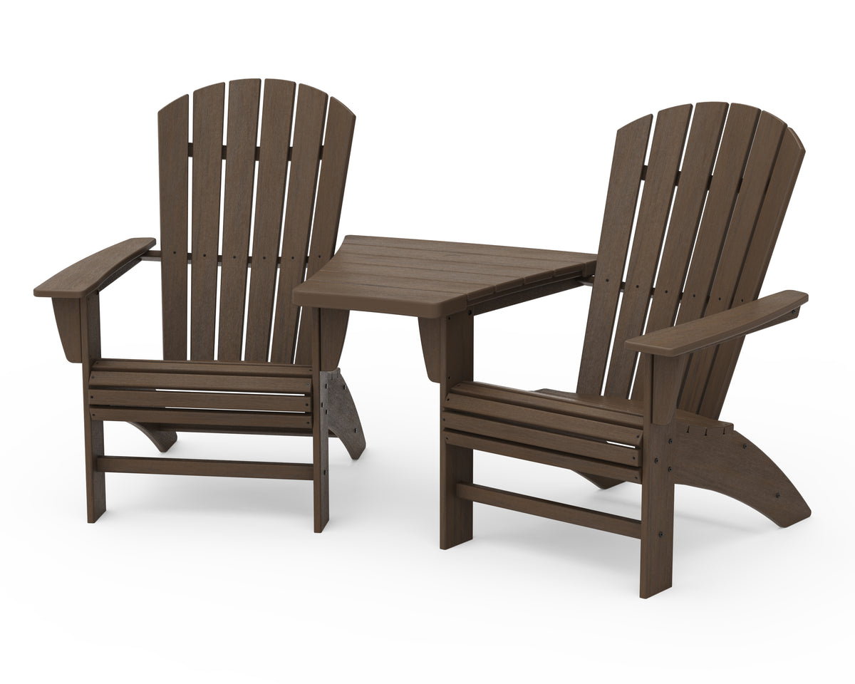 POLYWOOD Nautical 3-Piece Curveback Adirondack Set With Angled Connecting Table in Kona