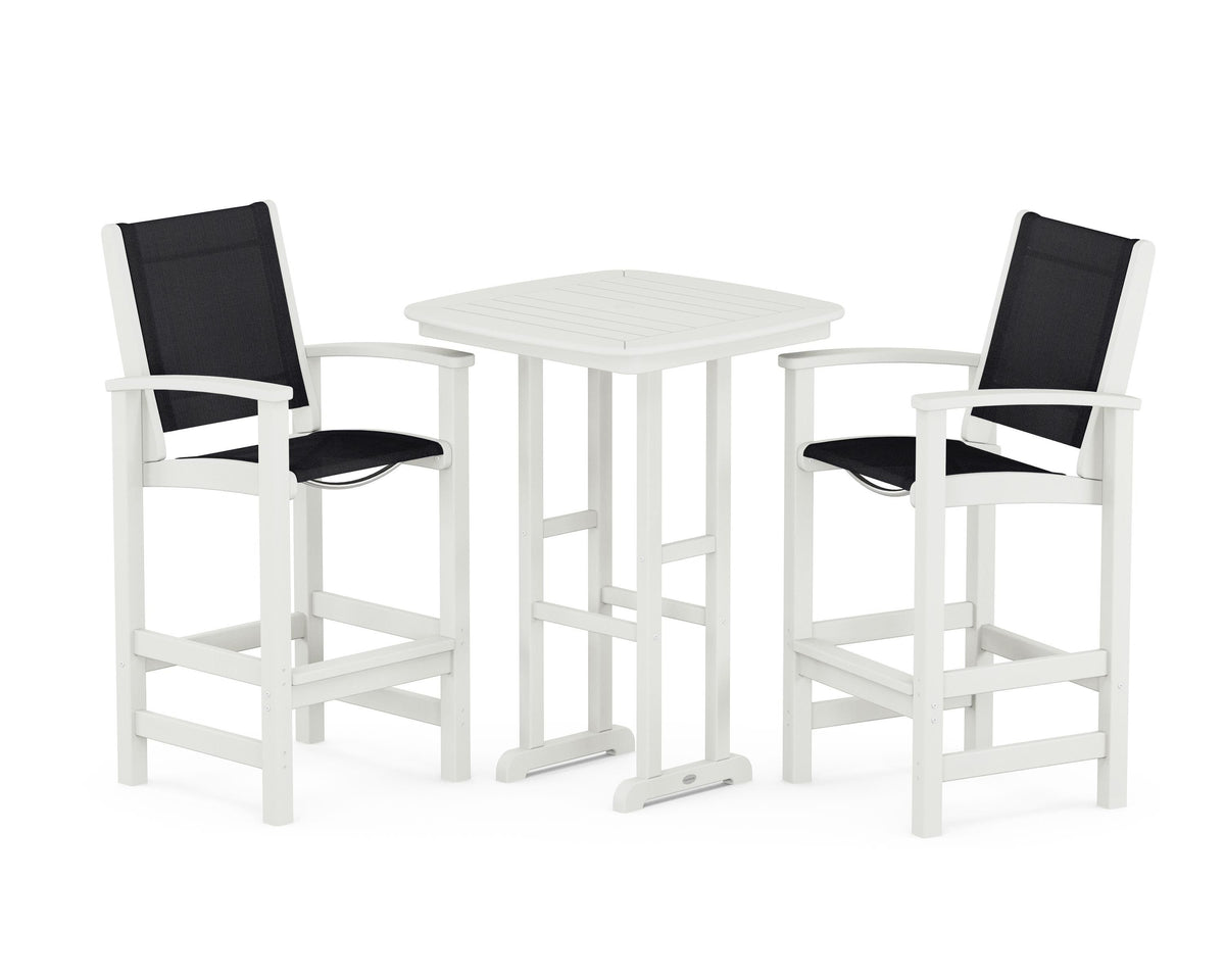POLYWOOD Coastal 3-Piece Bar Set in Vintage White / Black