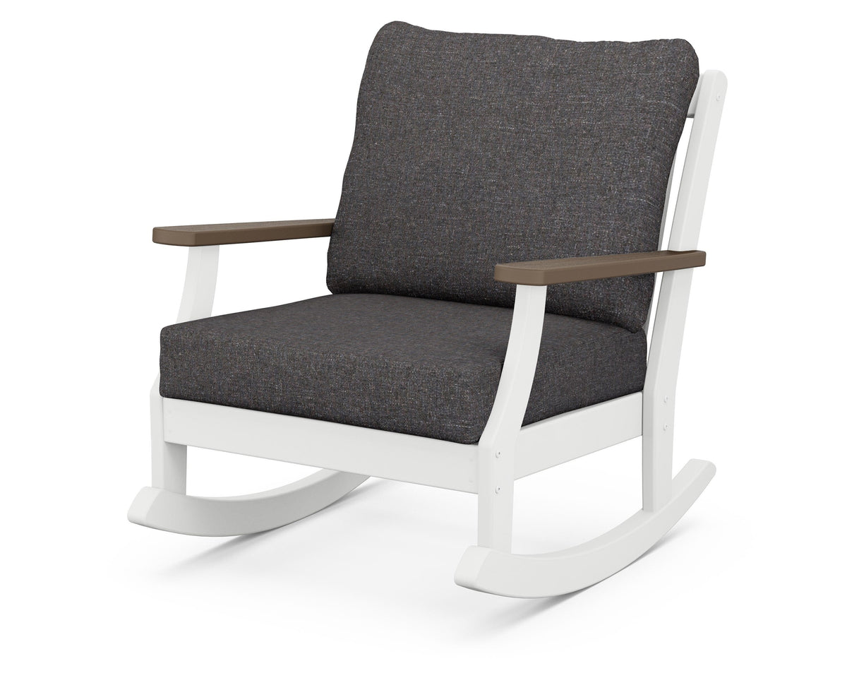 POLYWOOD Braxton Deep Seating Rocking Chair in White / Kona / Ash Charcoal