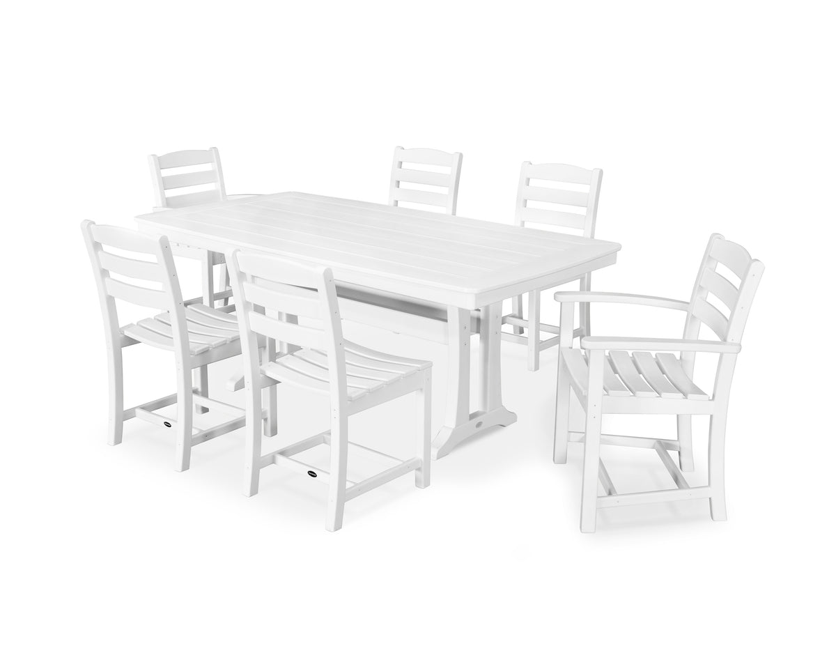 POLYWOOD La Casa Café 7-Piece Dining Set with Trestle Legs in White