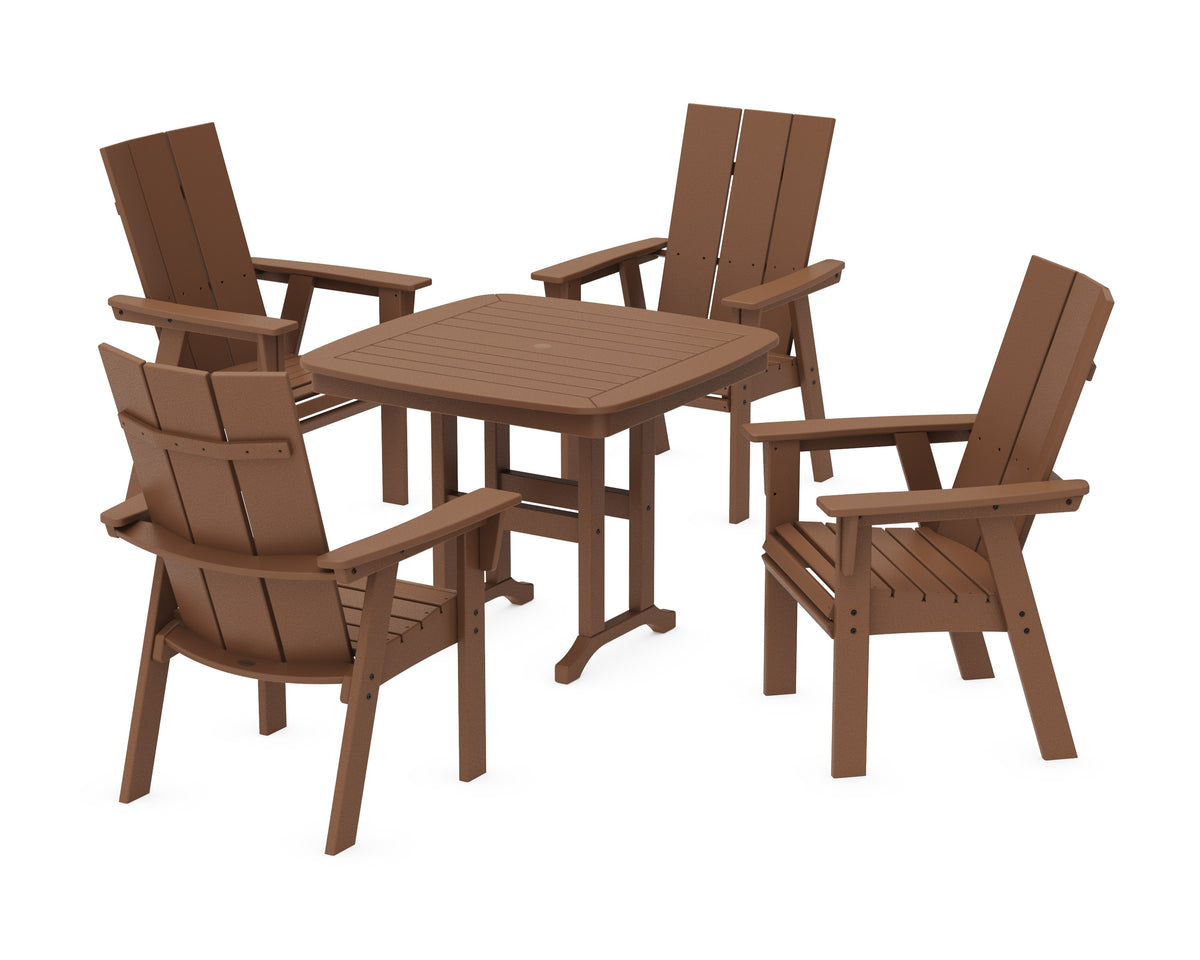 POLYWOOD Modern Curveback Adirondack 5-Piece Dining Set - 37" Table in Teak