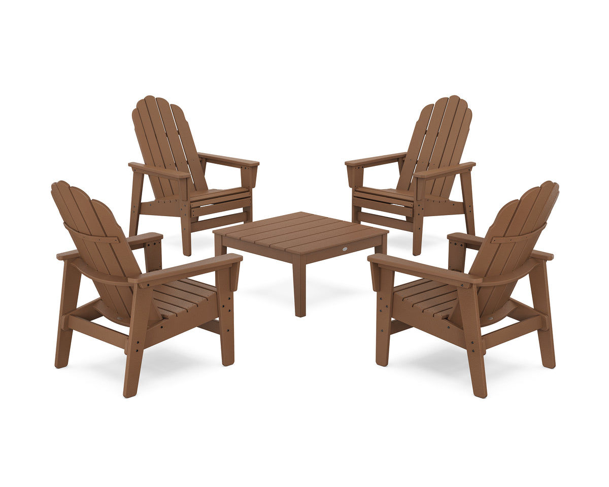 POLYWOOD 5-Piece Vineyard Grand Upright Adirondack Chair Conversation Group in Teak