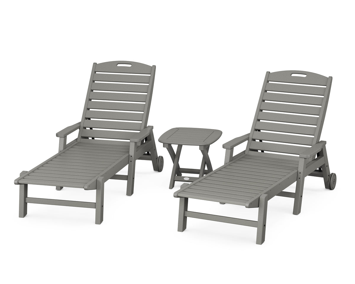 POLYWOOD Nautical 3-Piece Chaise Set with Nautical Side Table in Slate Grey