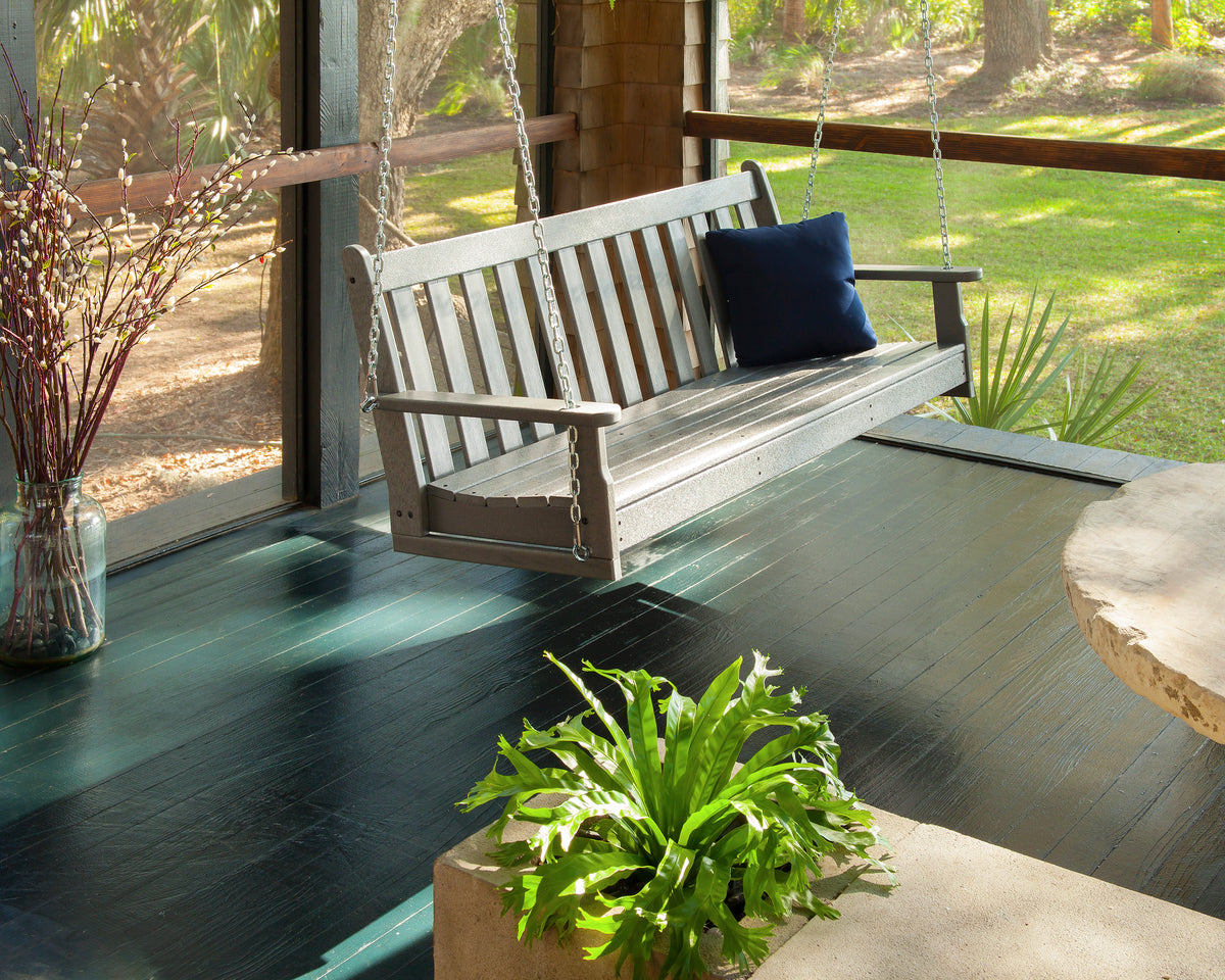 POLYWOOD Vineyard 60" Porch Swing in Slate Grey styled outdoors