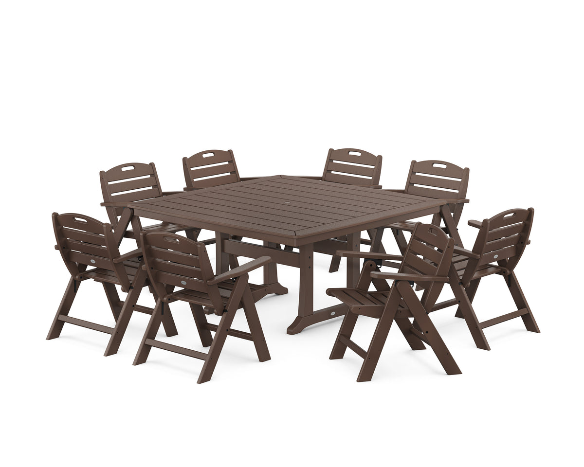 POLYWOOD Nautical Lowback 9-Piece Square Dining Set with Trestle Legs in Mahogany