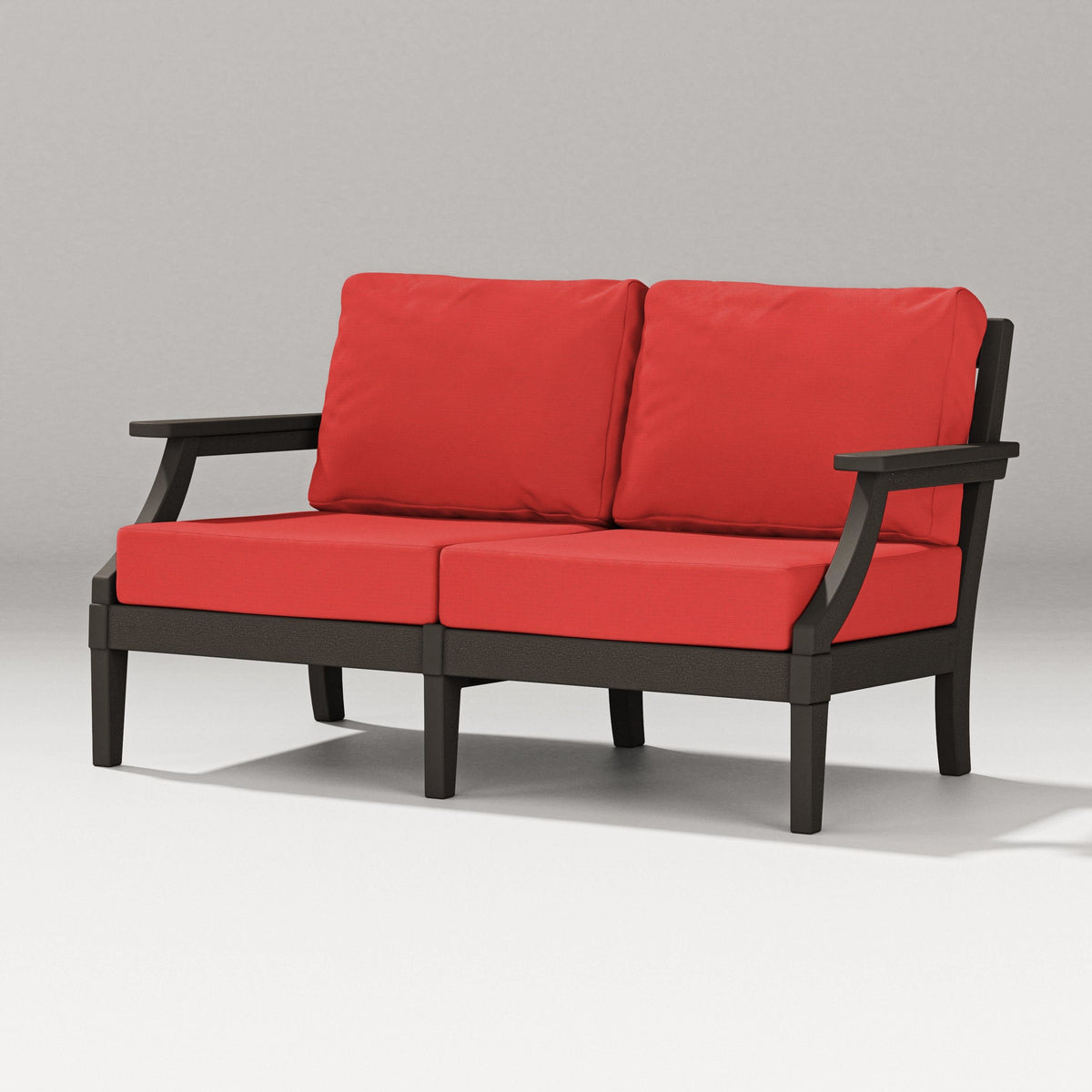 POLYWOOD Estate Loveseat in Vintage Coffee / Crimson Linen