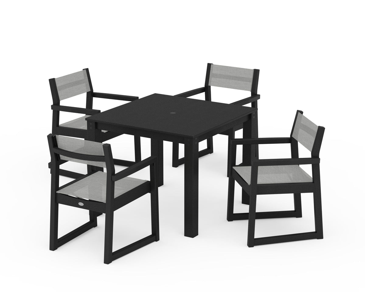 POLYWOOD EDGE Sling Arm Chair 5-Piece Parsons Dining Set in Black / Metallic