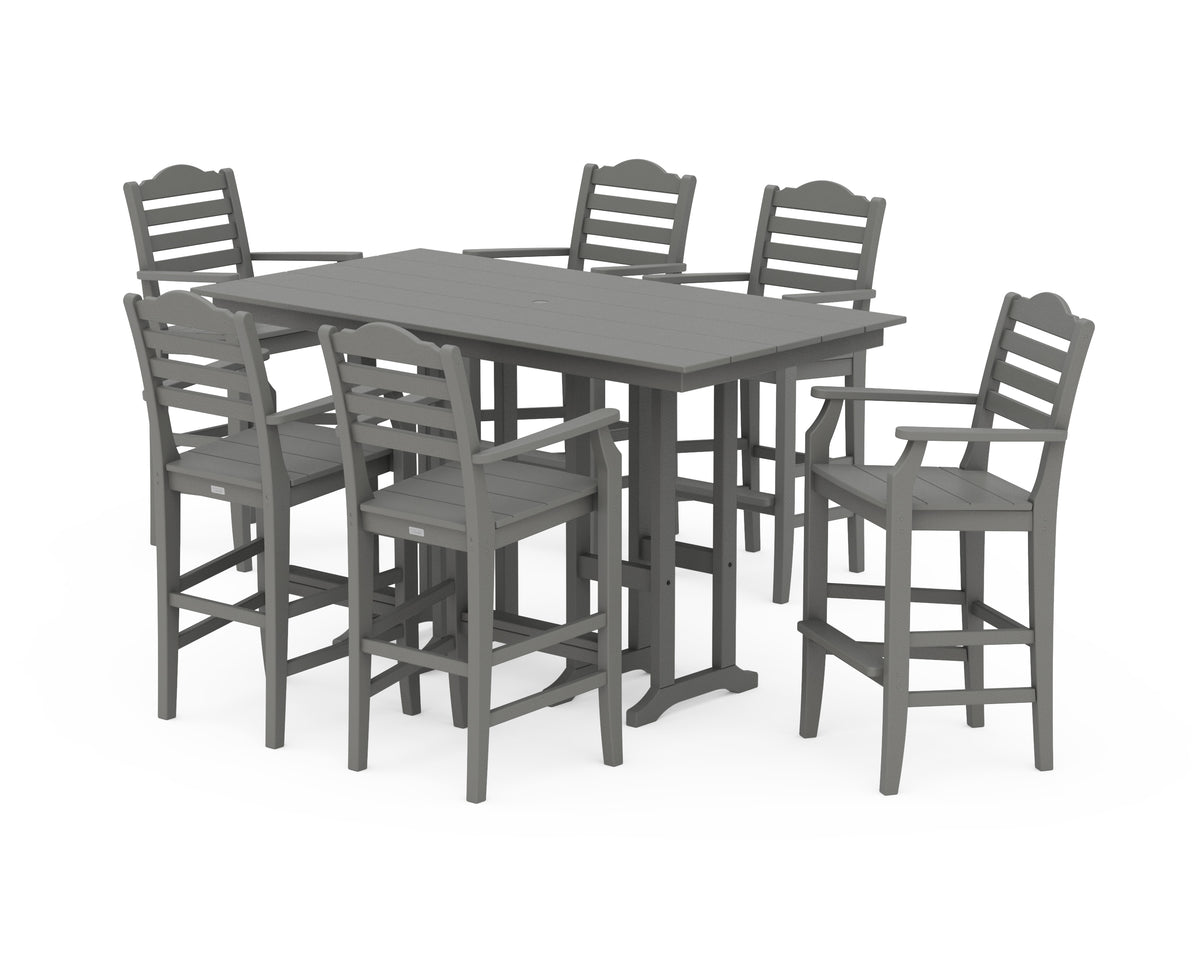 POLYWOOD Savannah Arm Chair 7-Piece Farmhouse Bar Set in Slate Grey
