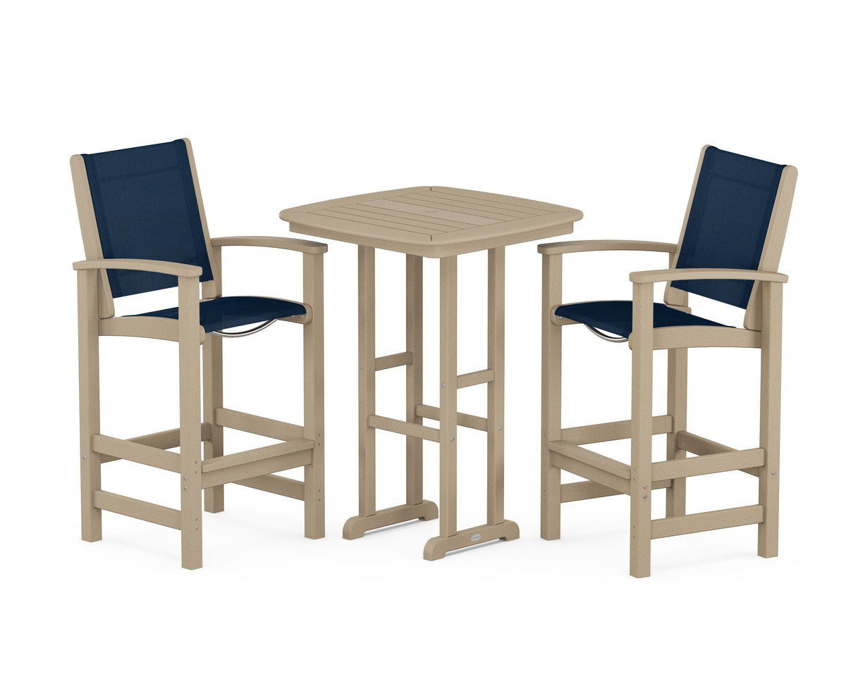 POLYWOOD Coastal 3-Piece Bar Set in Vintage Sahara / Navy Blue