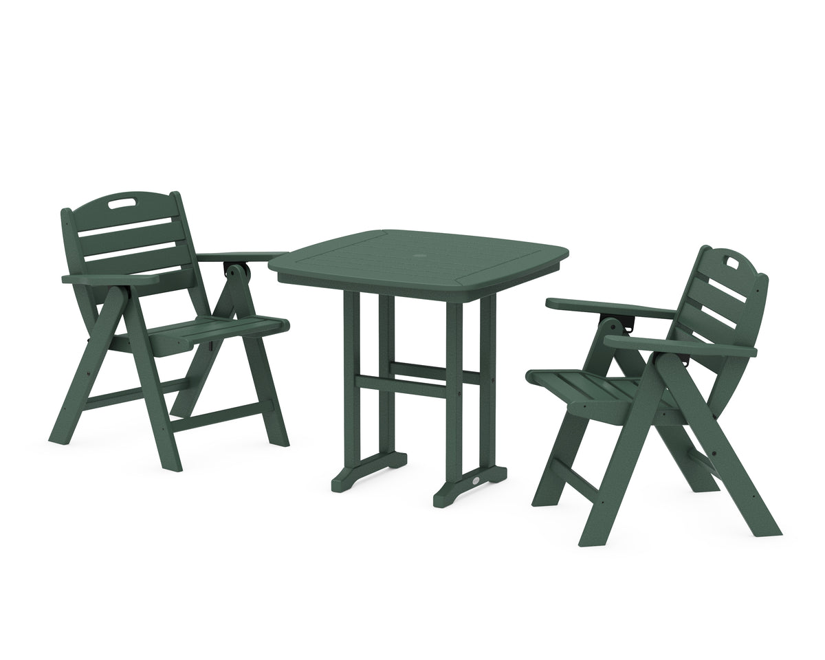 POLYWOOD Nautical Folding Lowback Chair 3-Piece Dining Set in Green