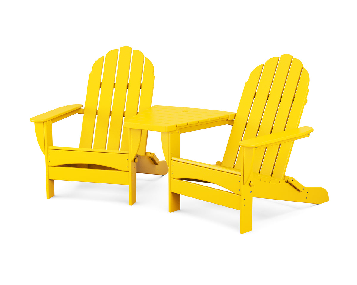 POLYWOOD Classic Oversized Adirondacks with Angled Connecting Table in Lemon