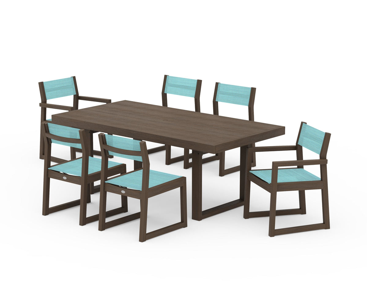 POLYWOOD EDGE Sling 7-Piece Dining Set in Kona / Dupioni Aquamarine
