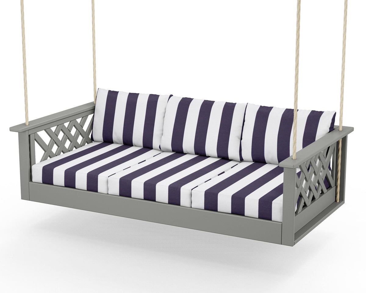 POLYWOOD Wovendale Daybed Swing in Slate Grey / Cabana Stripe Navy
