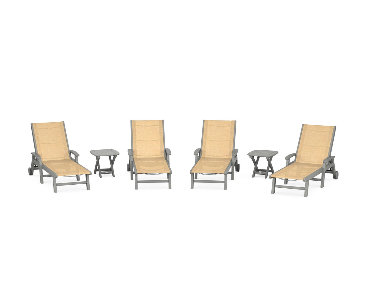 POLYWOOD Coastal Chaise 6-Piece Set with Wheels in Slate Grey / Dupioni Apricot