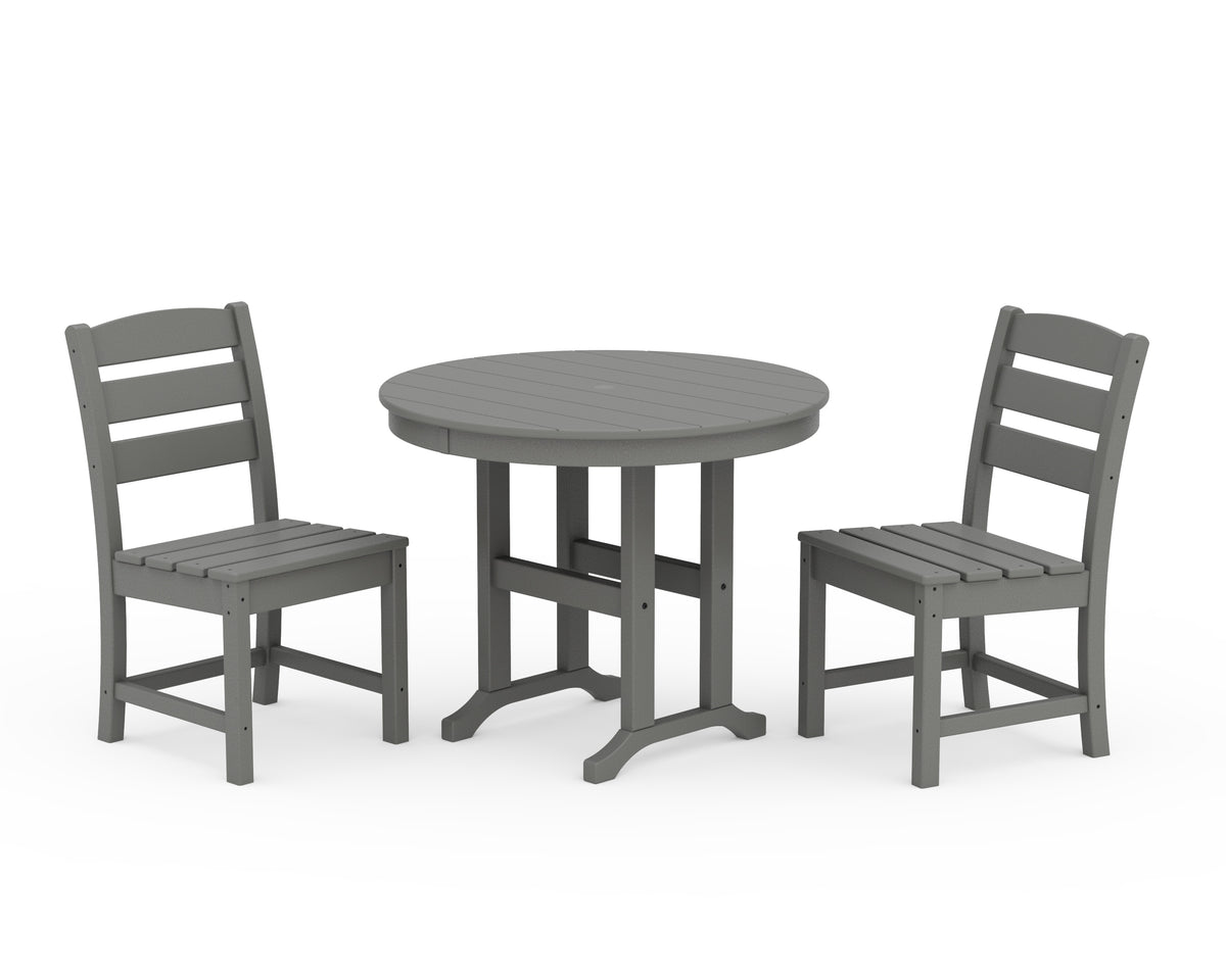 POLYWOOD Lakeside Side Chair 3-Piece Round Dining Set in Slate Grey