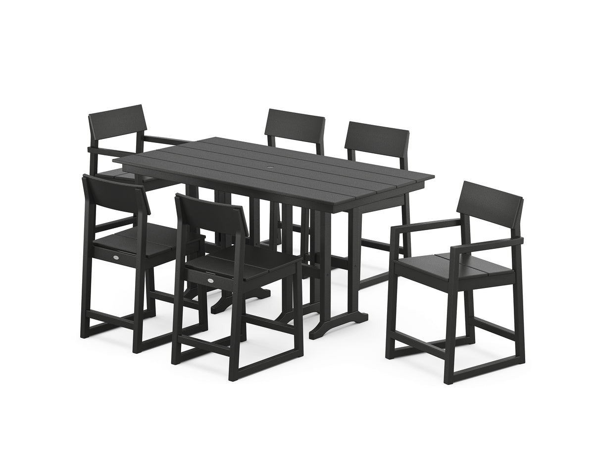 POLYWOOD EDGE 7-Piece Farmhouse Counter Set in Black