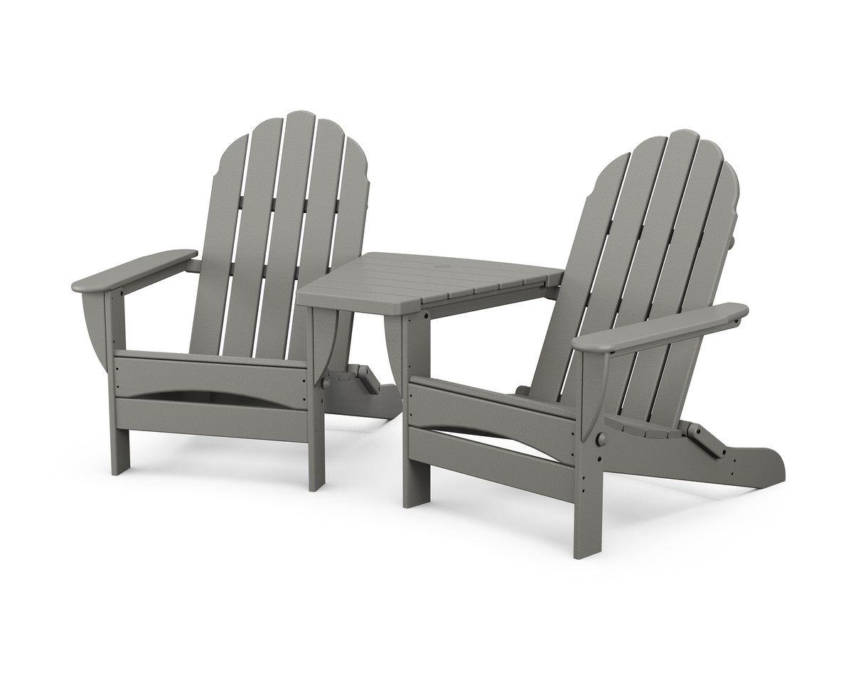 POLYWOOD Classic Oversized Adirondacks with Angled Connecting Table in Slate Grey