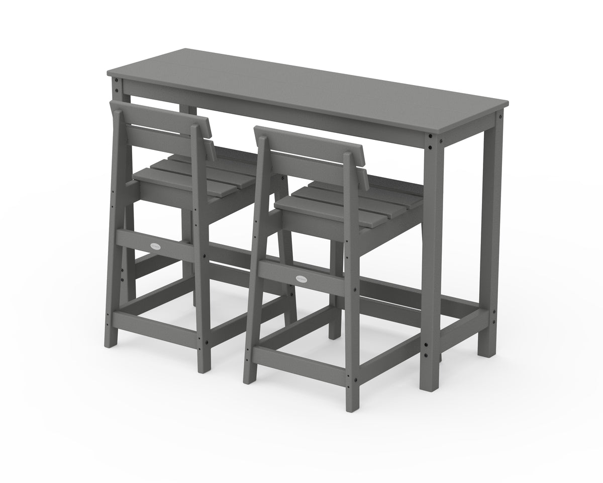 POLYWOOD Modern Studio Plaza Lowback Counter Chair 3-Piece Balcony Set in Slate Grey