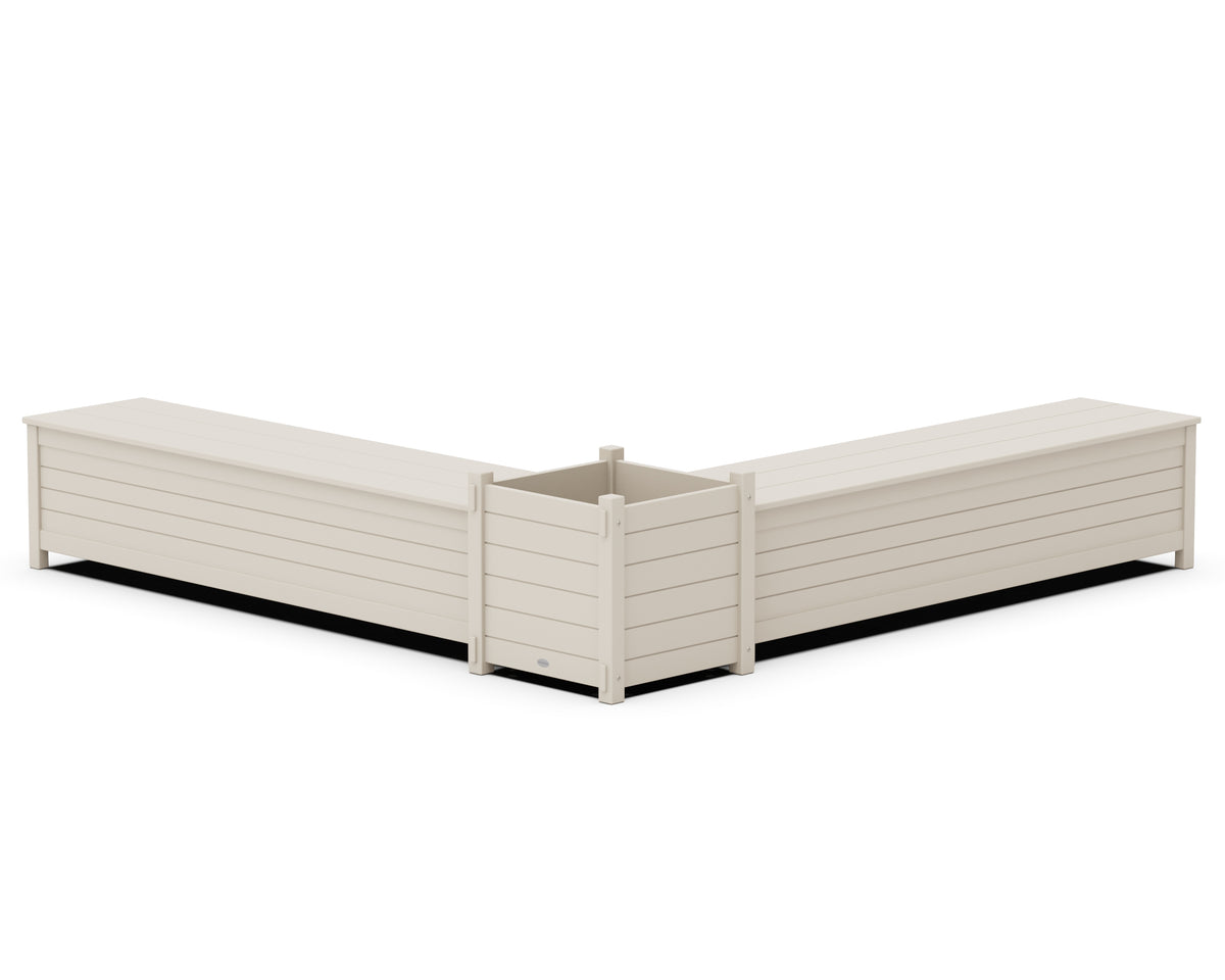 POLYWOOD 72" Nautical L-Shaped Planter Storage Bench Set - Large in Sand
