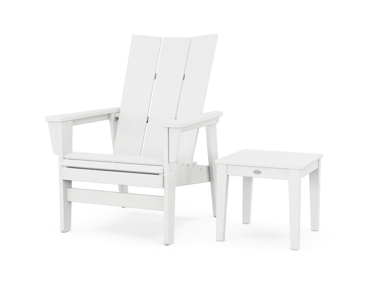 POLYWOOD Modern Grand Upright Adirondack Chair with Side Table in White