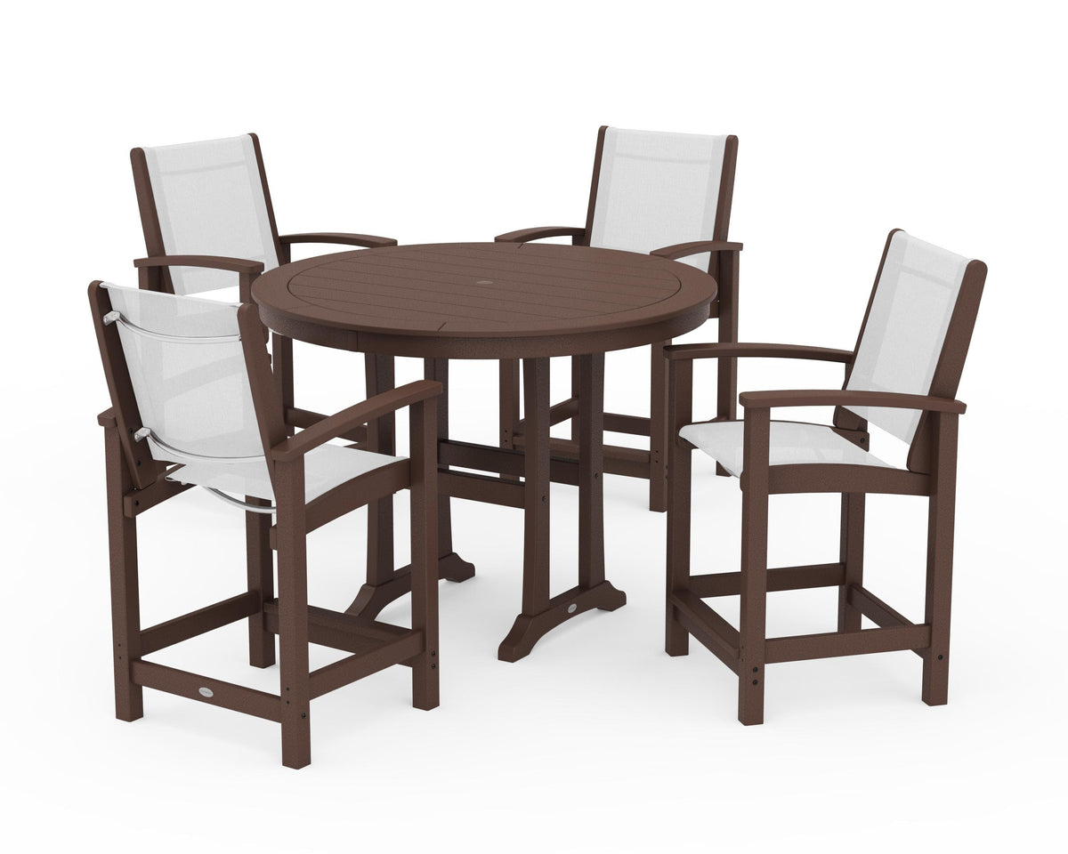 POLYWOOD Coastal 5-Piece Counter Set in Mahogany / White