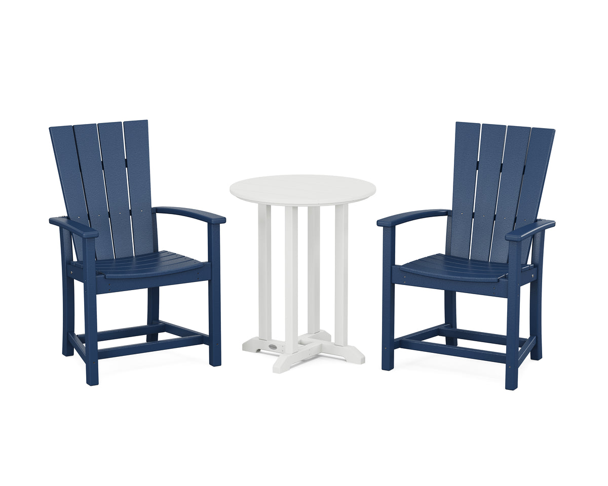 POLYWOOD Quattro 3-Piece Round Farmhouse Bistro Dining Set in Navy / White