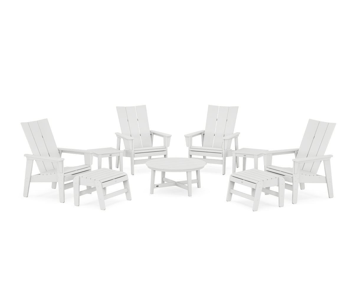 POLYWOOD Modern Grand Upright Adirondack 9-Piece Conversation Set in White