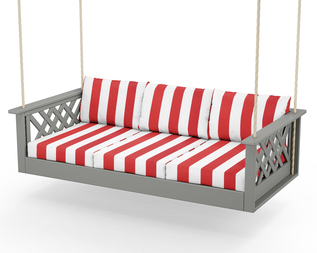 POLYWOOD Wovendale Daybed Swing in Slate Grey / Cabana Stripe Crimson