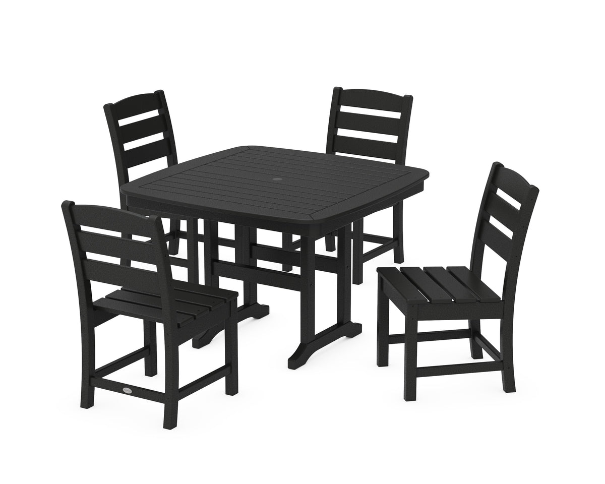 POLYWOOD Lakeside Side Chair 5-Piece Dining Set with Trestle Legs - 44" Table in Black