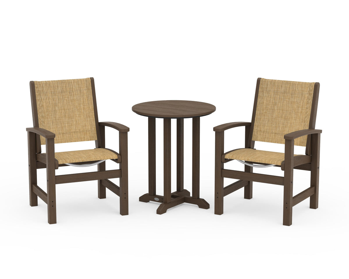 POLYWOOD Coastal 3-Piece Round Bistro Dining Set in Kona / Burlap