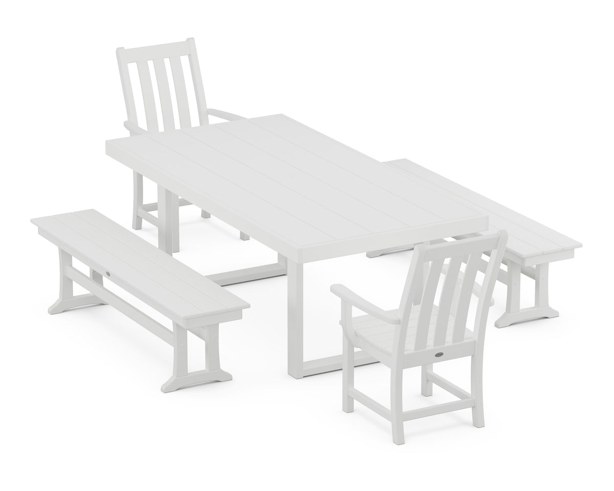POLYWOOD Vineyard 5-Piece Dining Set with Benches - 39" x 78" Table in White