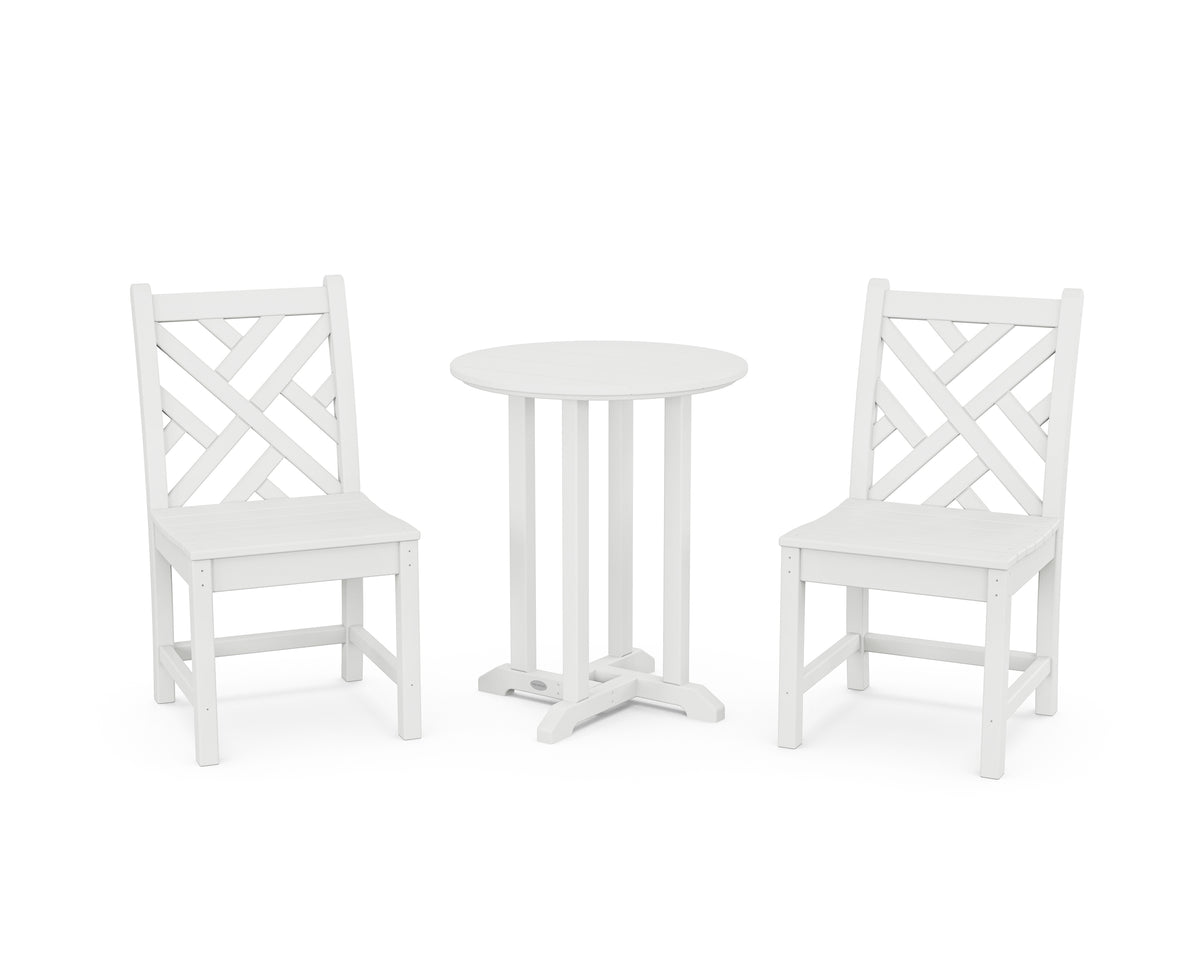 POLYWOOD Chippendale Side Chair 3-Piece Round Bistro Dining Set in White