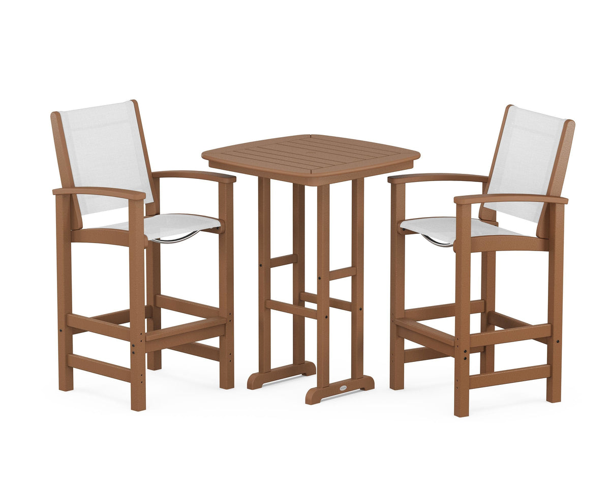 POLYWOOD Coastal 3-Piece Bar Set in Teak / White