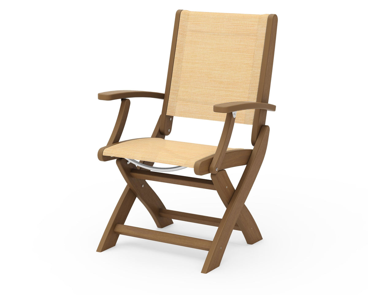 POLYWOOD Coastal Folding Chair in Natural with Natural arms and Dupioni Apricot sling