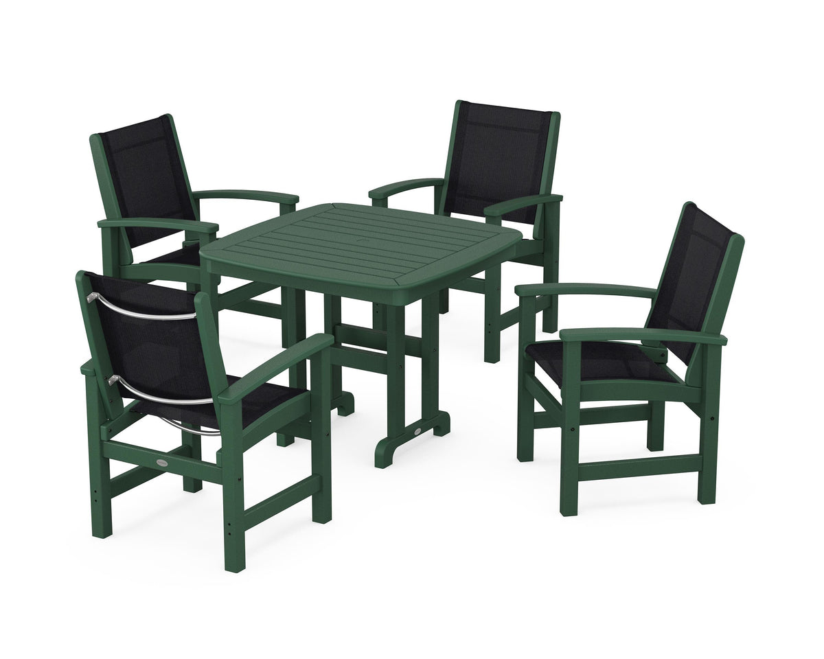 POLYWOOD Coastal 5-Piece Dining Set with Nautical 37" Dining Table in Green / Black