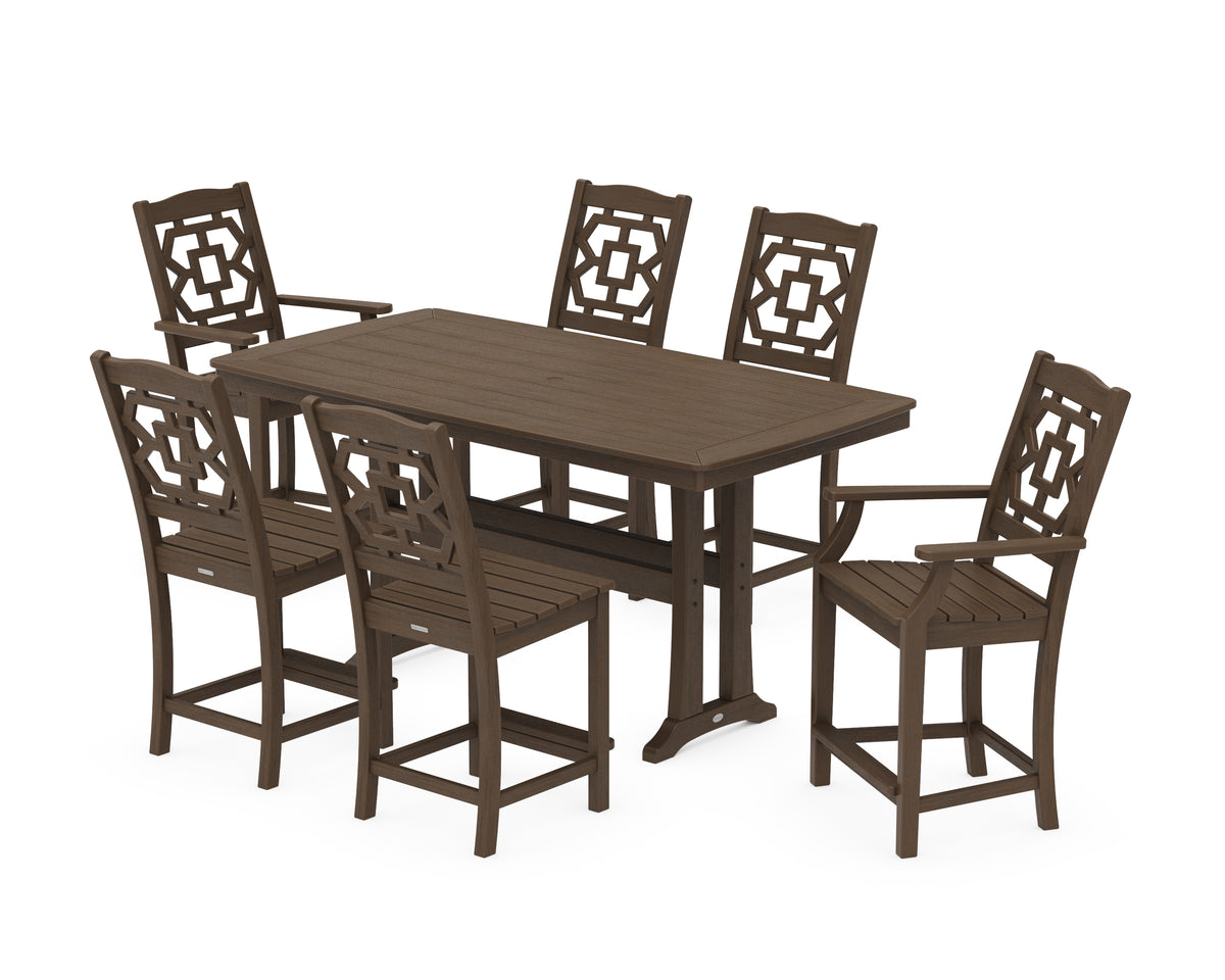 POLYWOOD Chinoiserie 7-Piece Counter Set with Trestle Legs in Kona