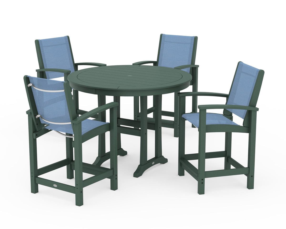 POLYWOOD Coastal 5-Piece Counter Set in Green / Poolside
