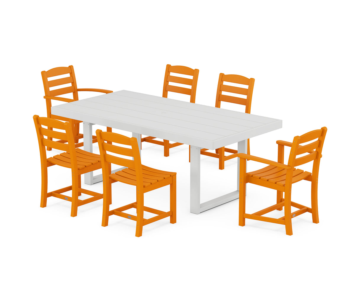 POLYWOOD La Casa Café 7-Piece Dining Set - 39" x 78" Table in Tangerine / White