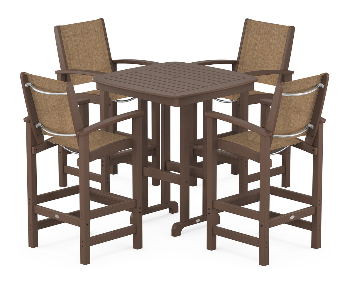 POLYWOOD Coastal 5-Piece Bar Set in Mahogany / Burlap